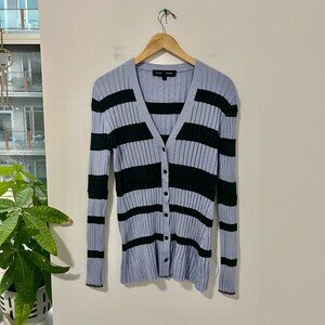 Proenza Schouler Two Toned Blue Ribbed Cardigan Sweater Size Large